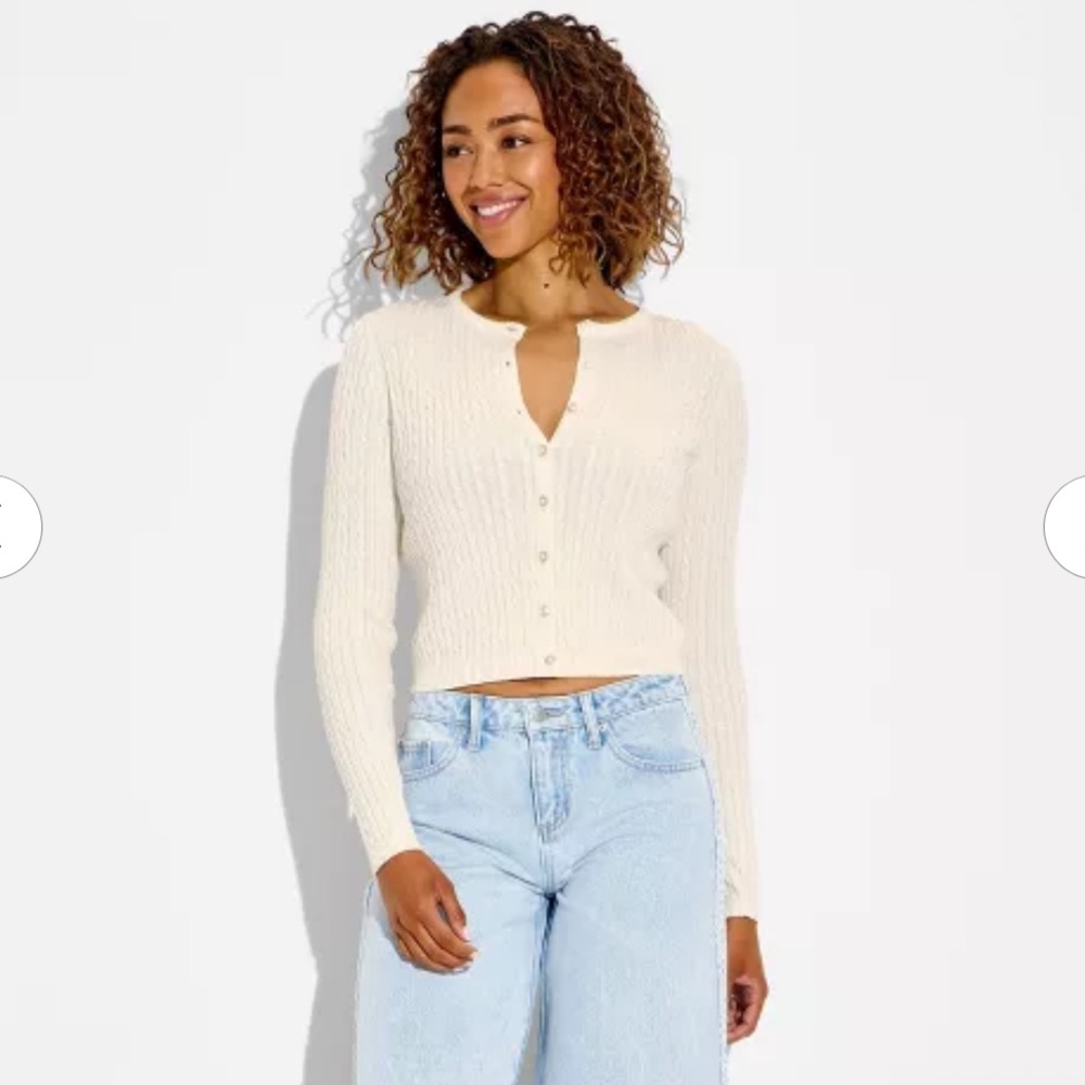 Wild Fable Women’s Cream Cable-Knit Button-Front Cardigan Size M